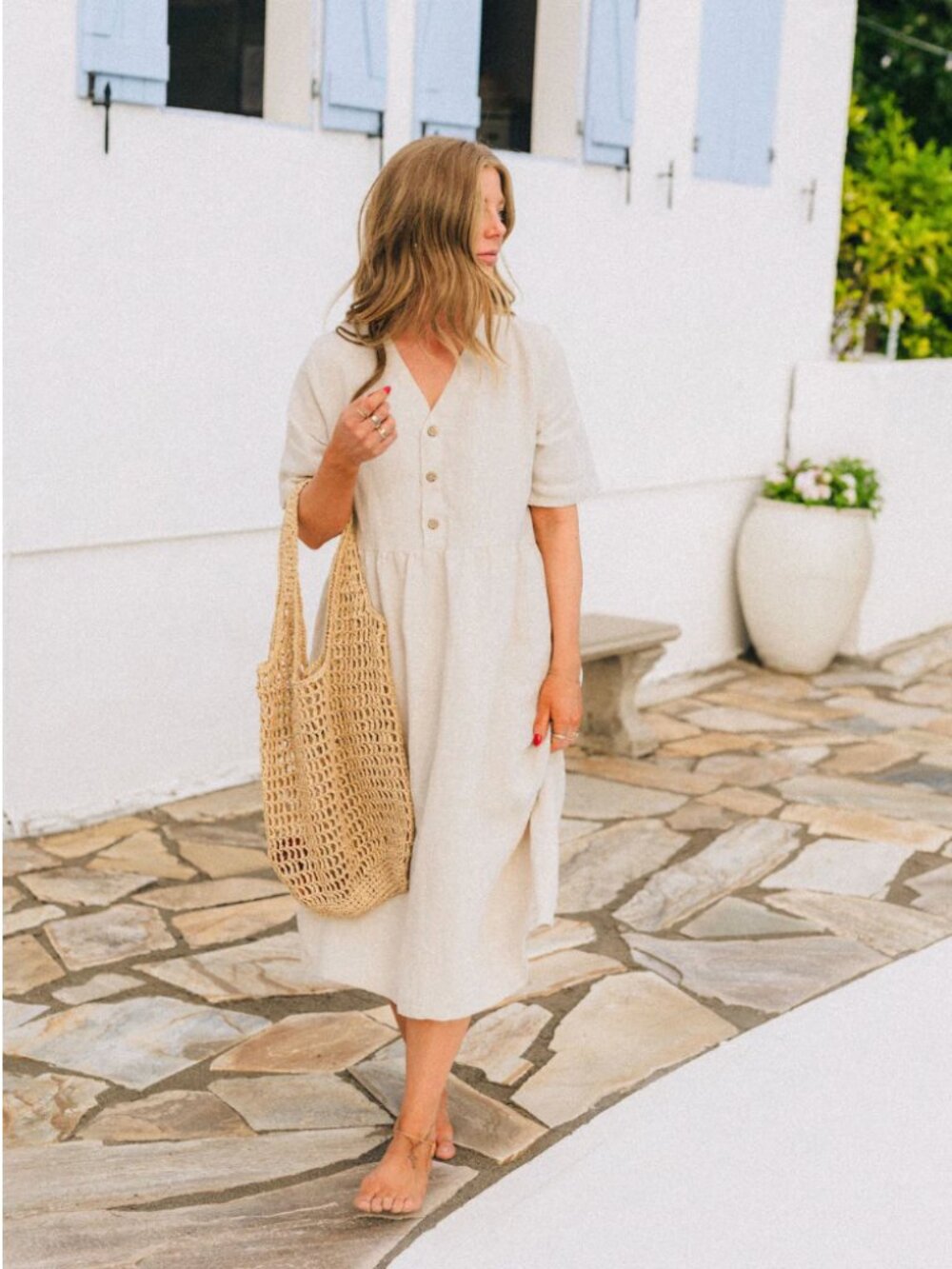 Peplum Co. Linen Gingham Button-Front Midi Dress